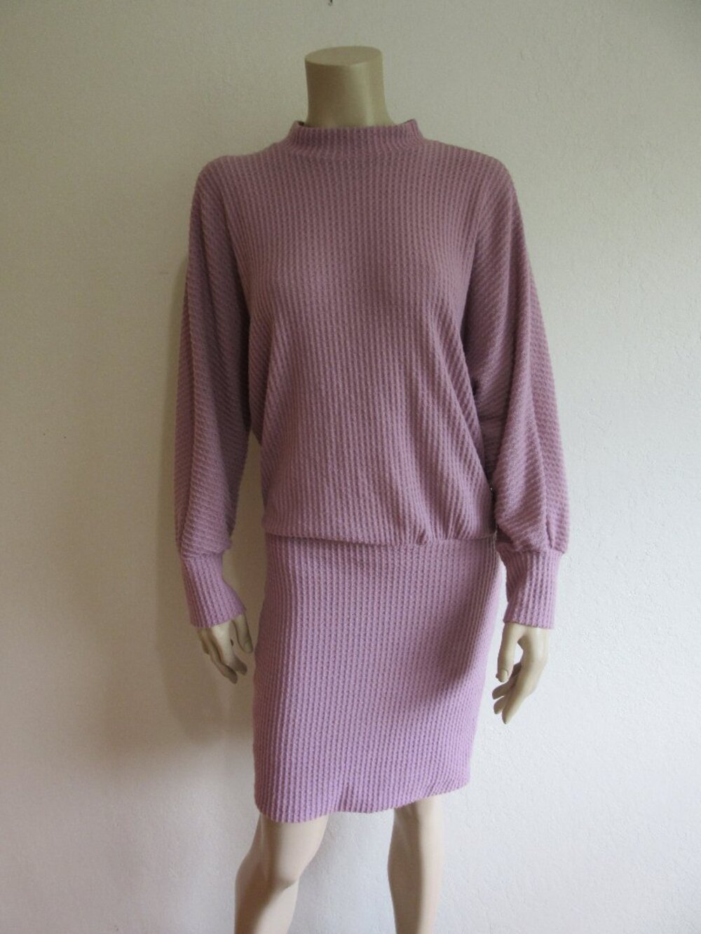 Fredes Lavender Waffle Knit M Long Sleeve Dress